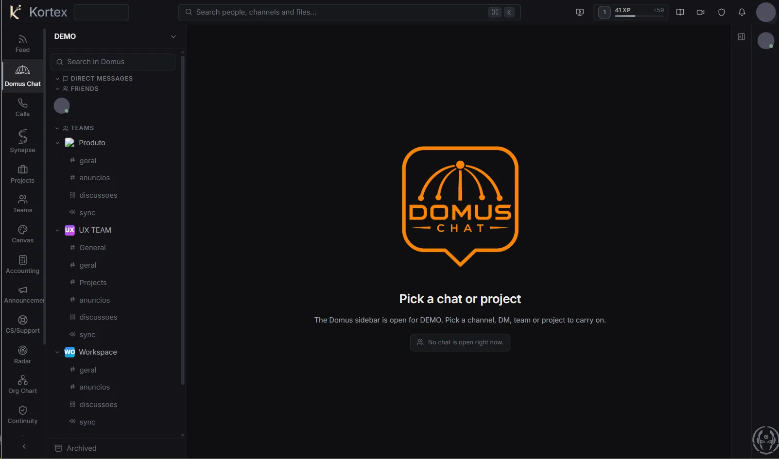 Domus Chat — teams, channels and direct messages in one workspace