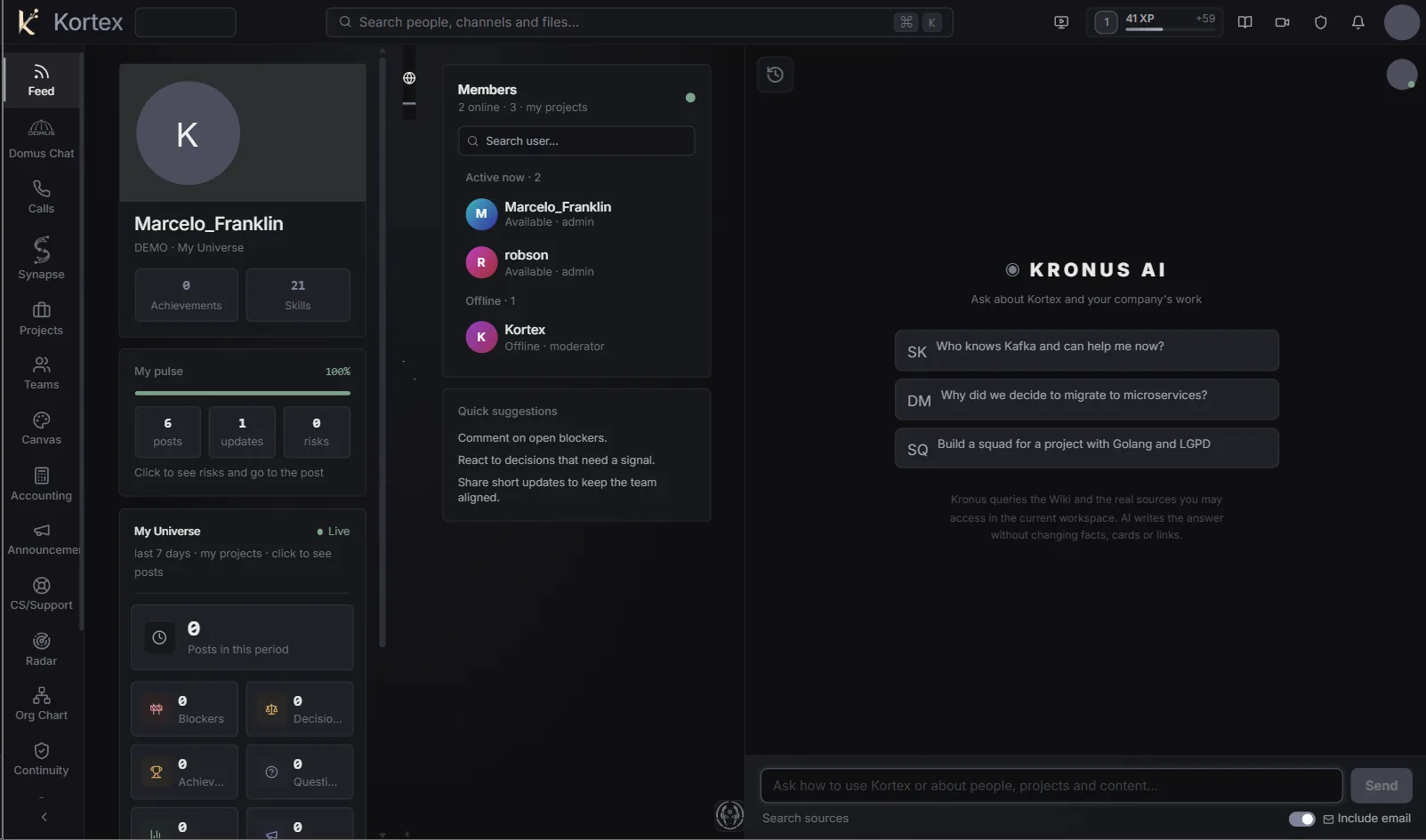 Kronus AI — unified search across people, projects and workspace content