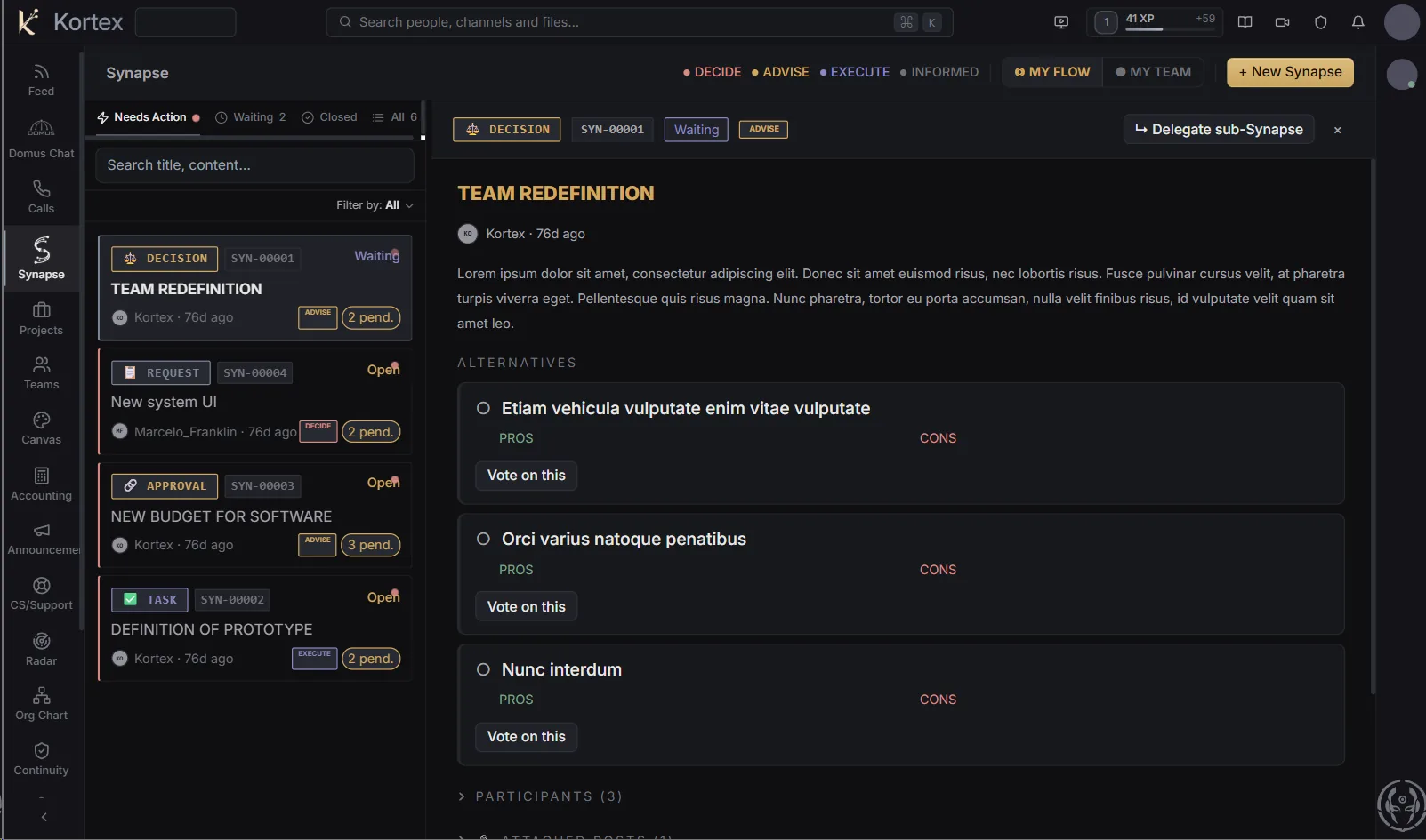 Synapse — decisions, requests and approvals with pending votes